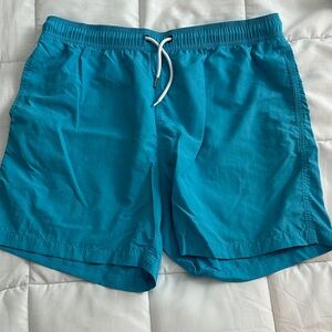 Men's Teal Elastic-Waist Swim Trunks with Drawstring